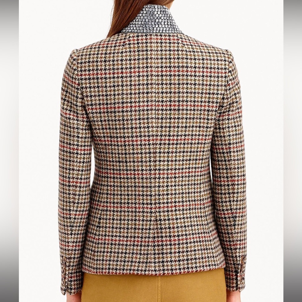 NEW J Crew 100% wool Regent Blazer crystal collar houndstooth jacket 2 - Picture 3 of 13